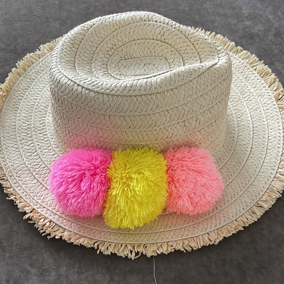Cotton On Kids natural Straw Hat with multi color Pom Pom detail. Size M/L - Picture 3 of 5